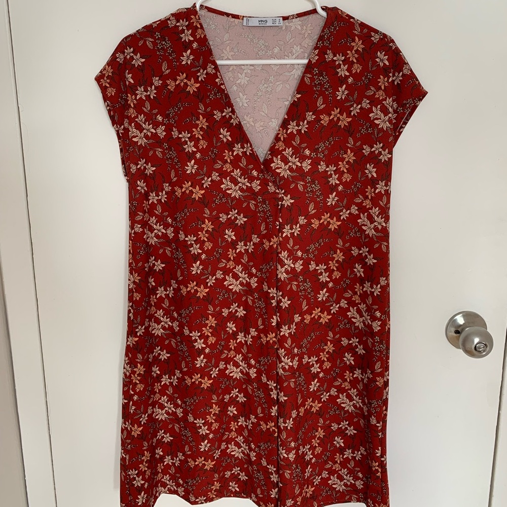 Red Floral Print Mini Dress by MNG, Size 4